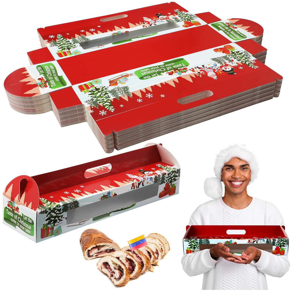 Cholemy caja navideña con ventana para mostrar pan horneado