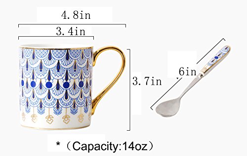 CHOOLD taza azul floral de porcelana, asa dorada para momentos matutinos