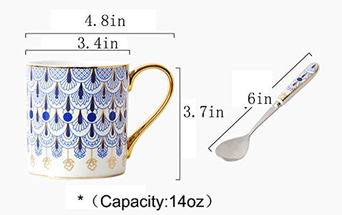 CHOOLD taza azul floral de porcelana, asa dorada para momentos matutinos