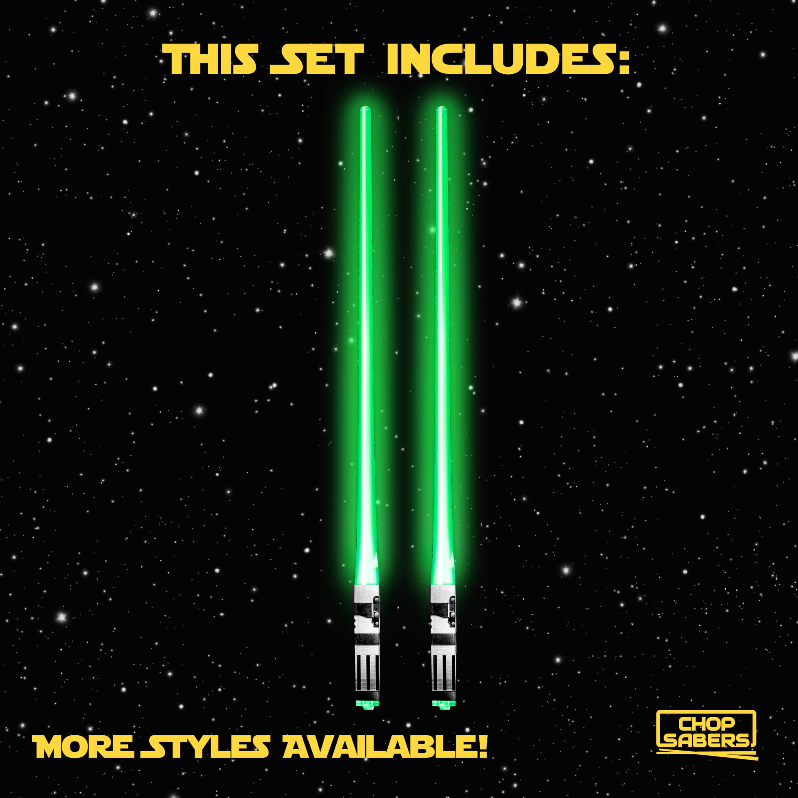 ChopSabers palillos brillantes en verde para sorprender a invitados y hacer memorias.