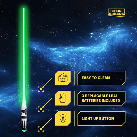 Palillos con iluminación verde de ChopSabers, portátiles y prácticos para llevar.