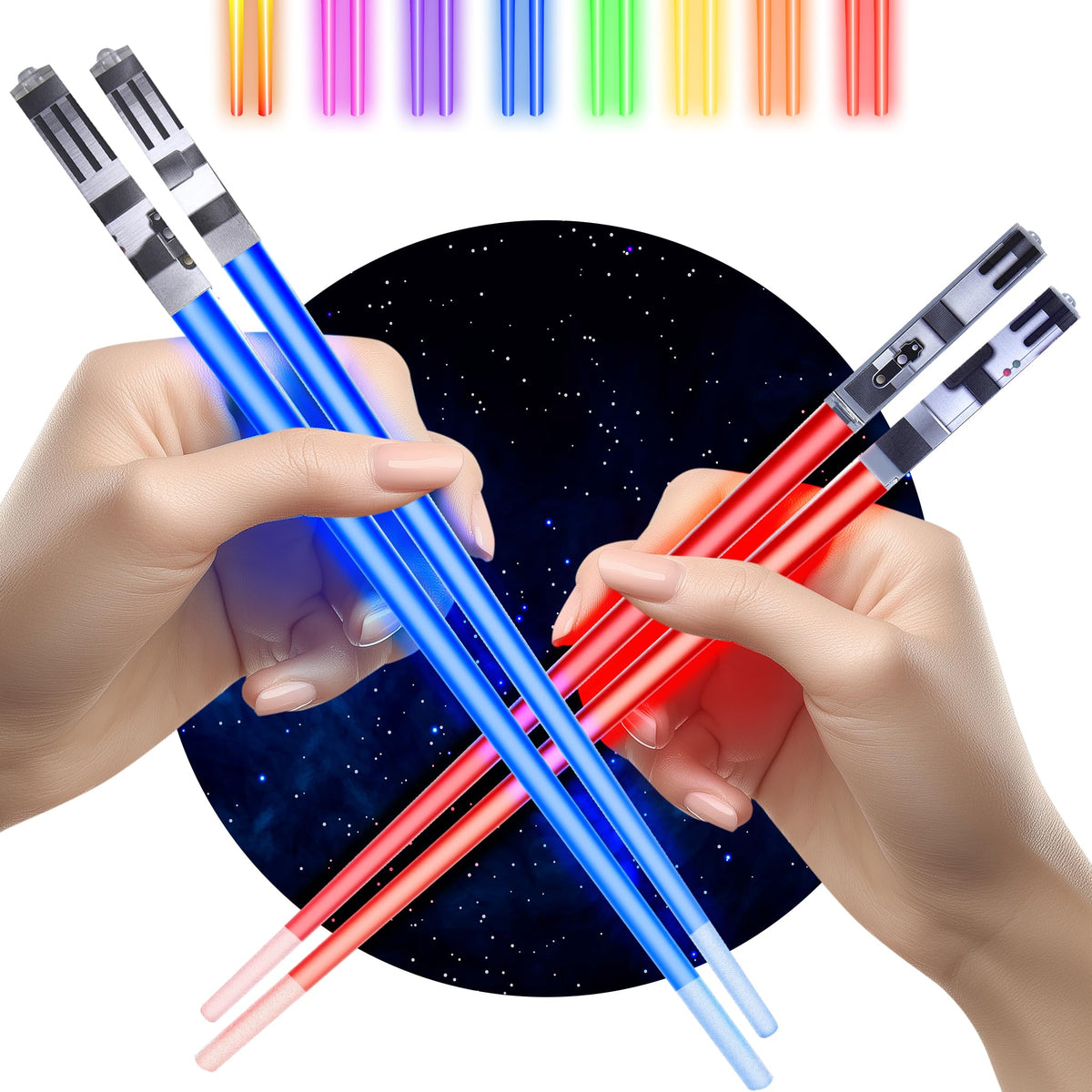 ChopSabers palillos con luz espadas azul y roja para sushi brillante