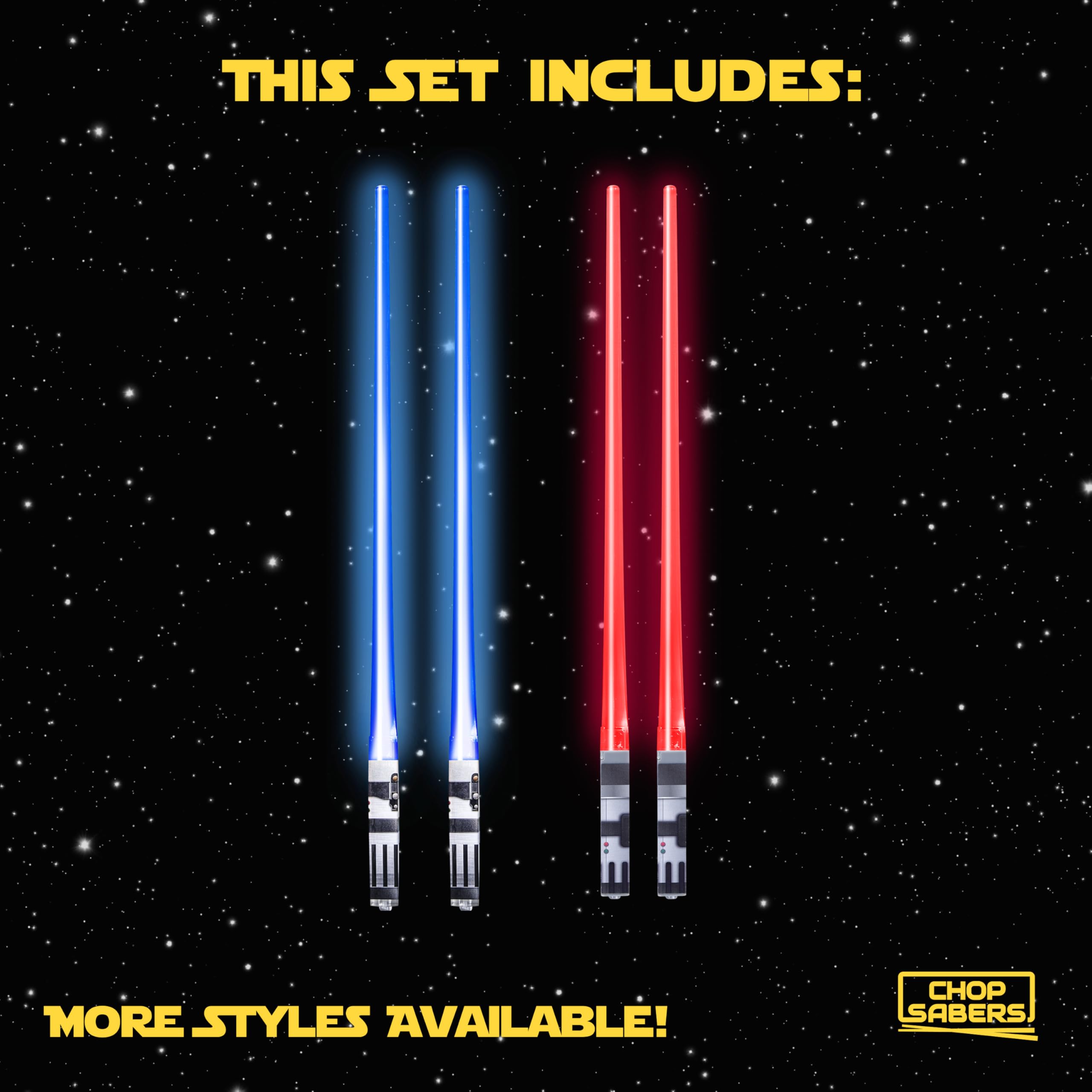 ChopSabers palillos con interruptor para comidas divertidas.