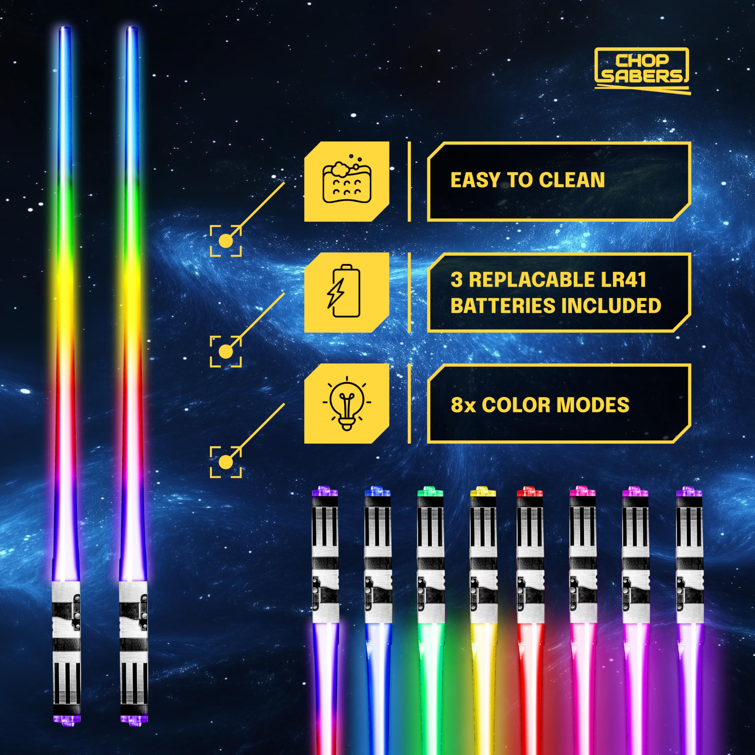 ChopSabers palillos con pilas LR41 incluidas para uso inmediato