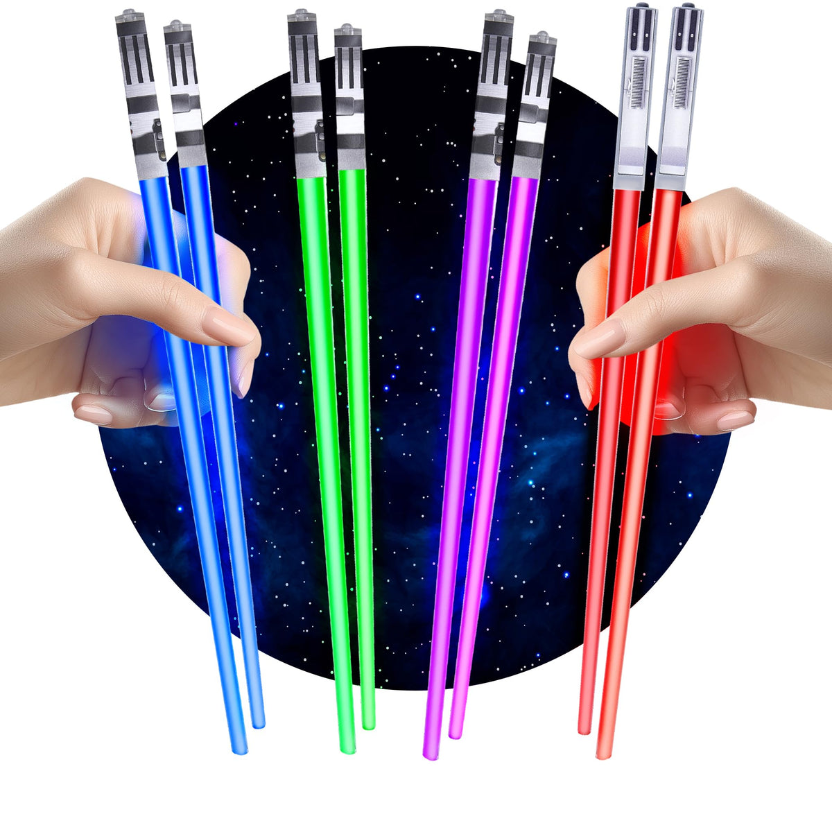 ChopSabers sable de luz rojo encendido, ideal para cenas temáticas y experiencia lúdica