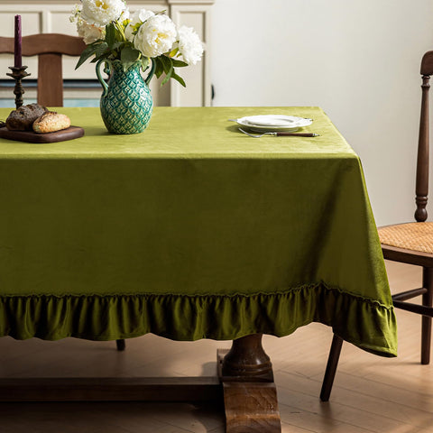 Mantel CHOROWL de terciopelo verde olivo para un ambiente elegante en la mesa