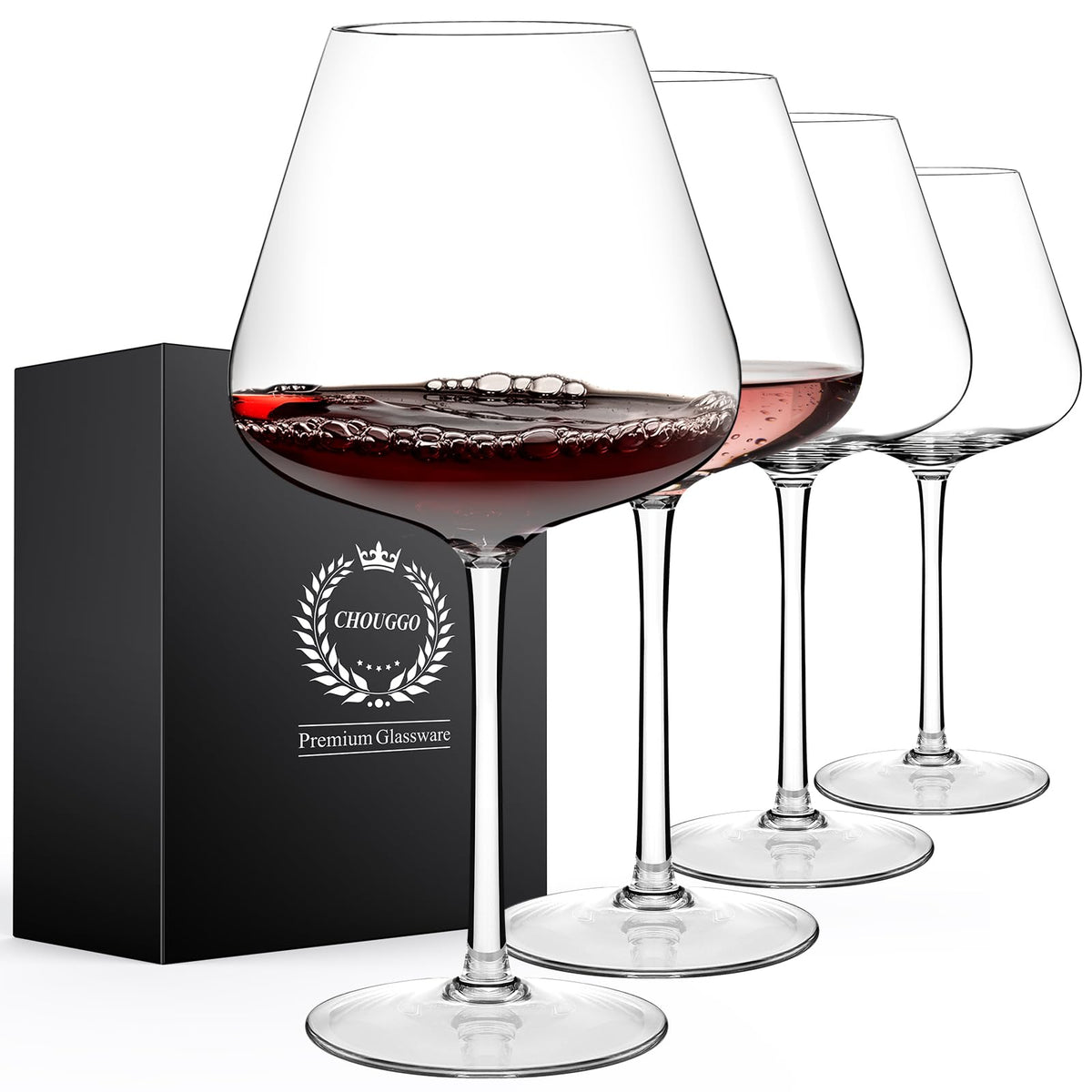 Vasos Chouggo 28oz en conjunto de 4, grandes para degustación de vino.