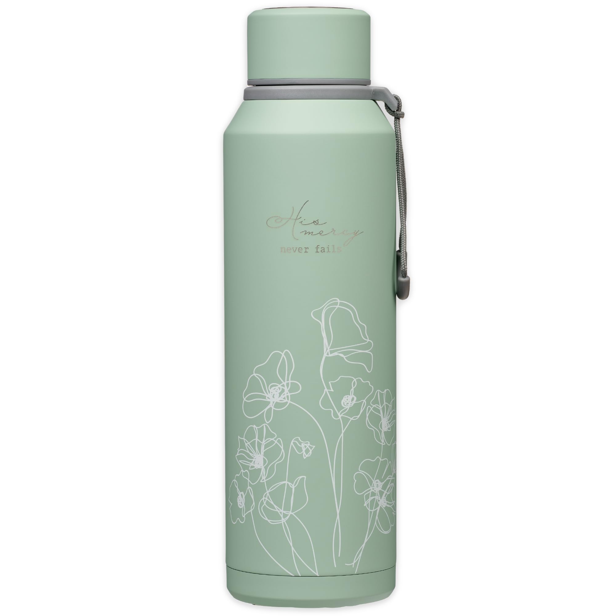 Botella Christian Art Gifts de doble pared, acabado turquesa floral, para bebidas.