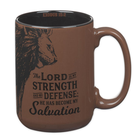 Vaso Christian Art Gifts con león en diseño, ideal para café diario.