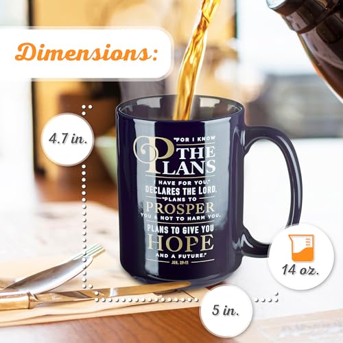 Taza Christian Art Gifts con Jeremías 29:11, recordatorio diario de planes.
