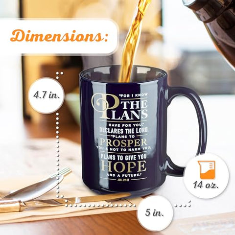 Taza Christian Art Gifts con Jeremías 29:11, recordatorio diario de planes.