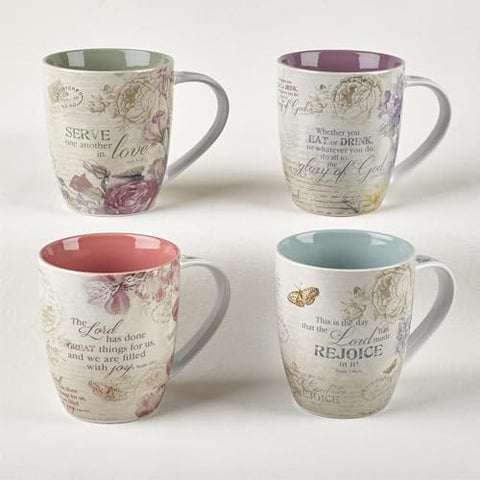 Taza Christian Art Gifts con lila morado para té y momentos de calma