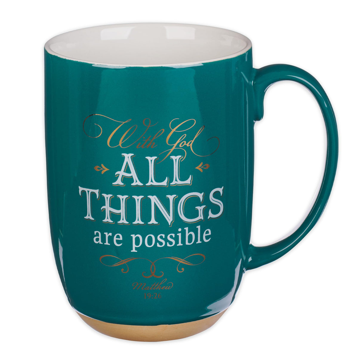 Taza Christian Art Gifts de cerámica verde con base de arcilla, lista para reflexionar