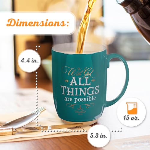Taza Christian Art Gifts verde, interior gris y asa ergonómica para uso diario