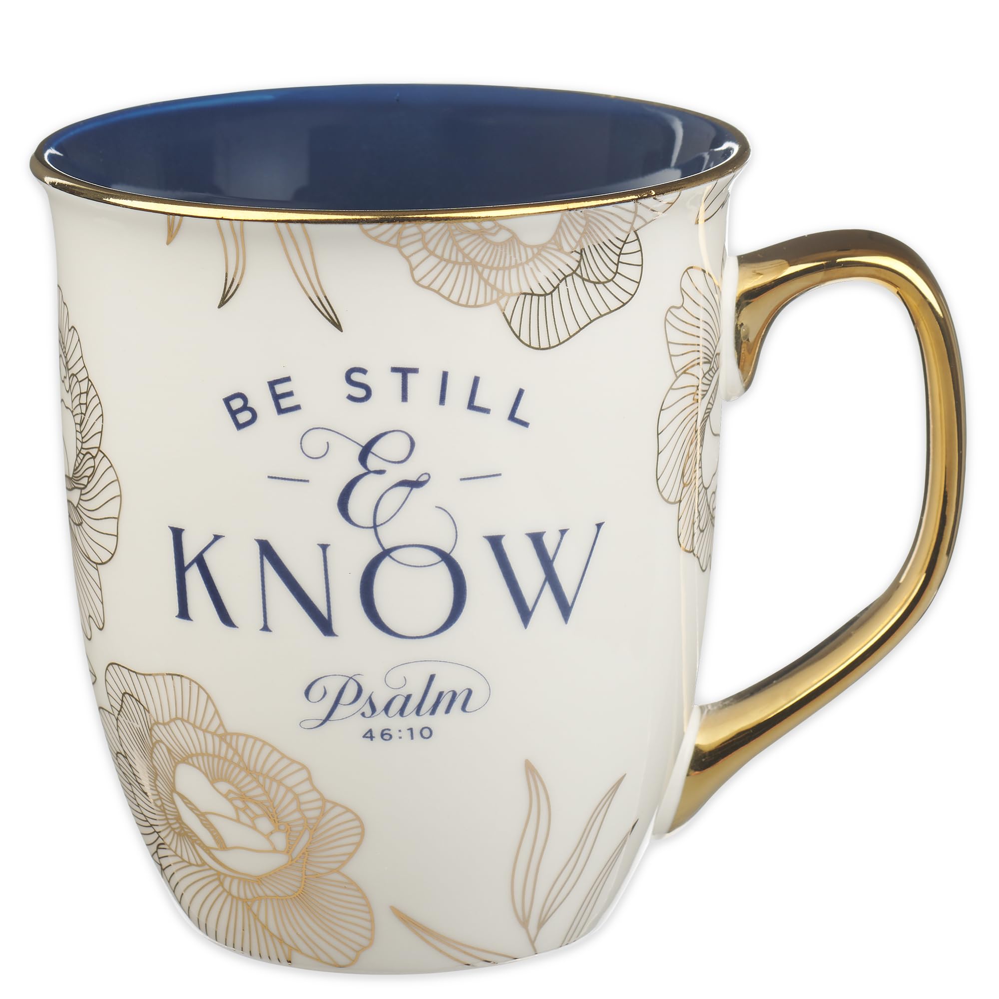 Taza Christian Art Gifts con escritura psalm-46-10, ideal para reflexión y café diario.