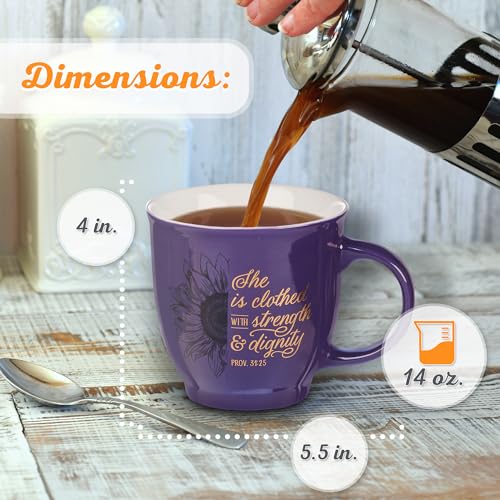 Vista posterior de la taza con girasol morado y mensaje