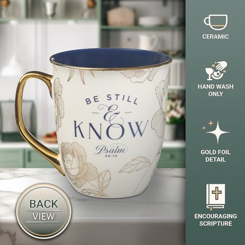 Taza Christian Art Gifts interior azul marino y exterior blanco, tacto suave.
