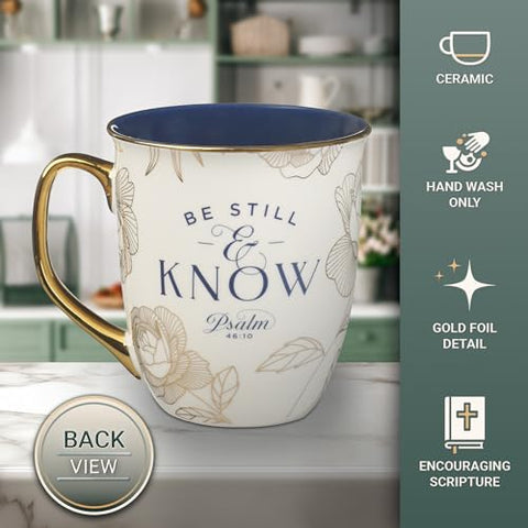 Taza Christian Art Gifts interior azul marino y exterior blanco, tacto suave.