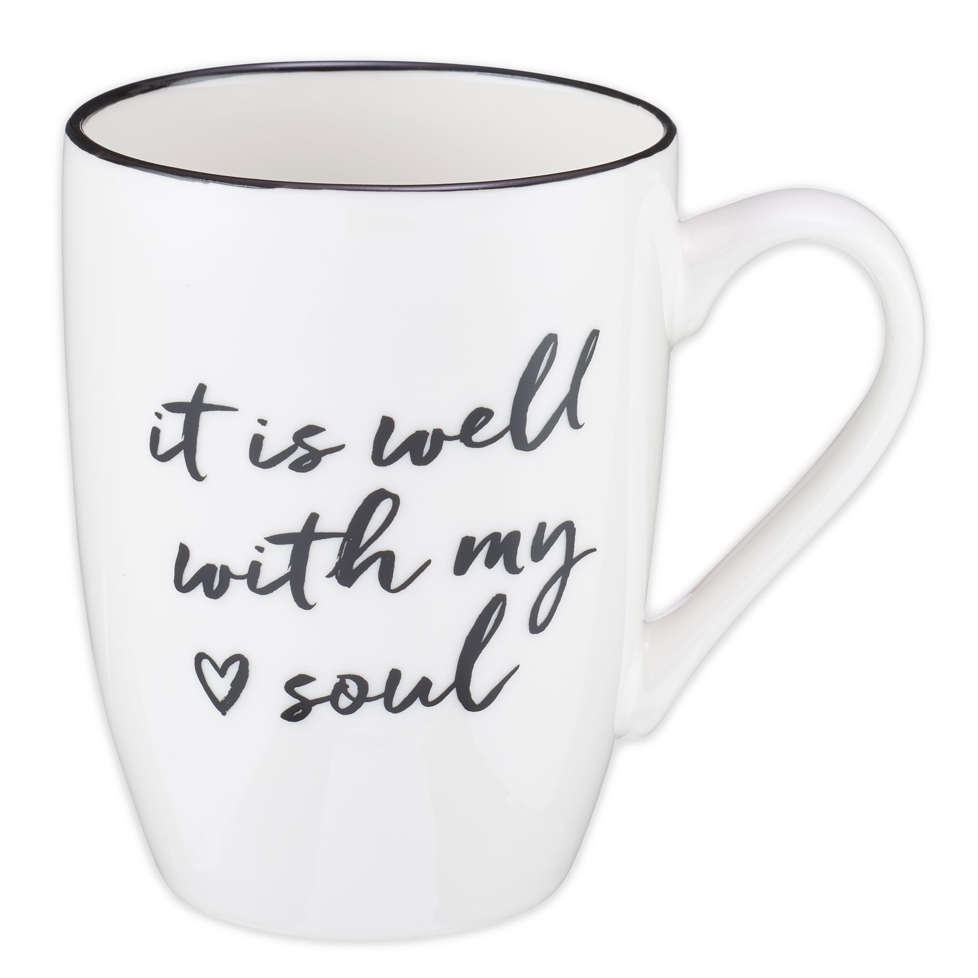Taza It Is Well de Christian Art Gifts con borde negro para uso diario.