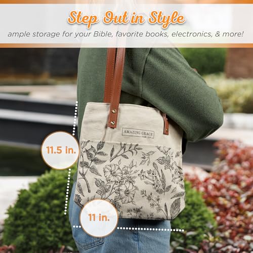 Tote Christian Art Gifts Amazing Grace frontal, elegante para iglesia o clase.