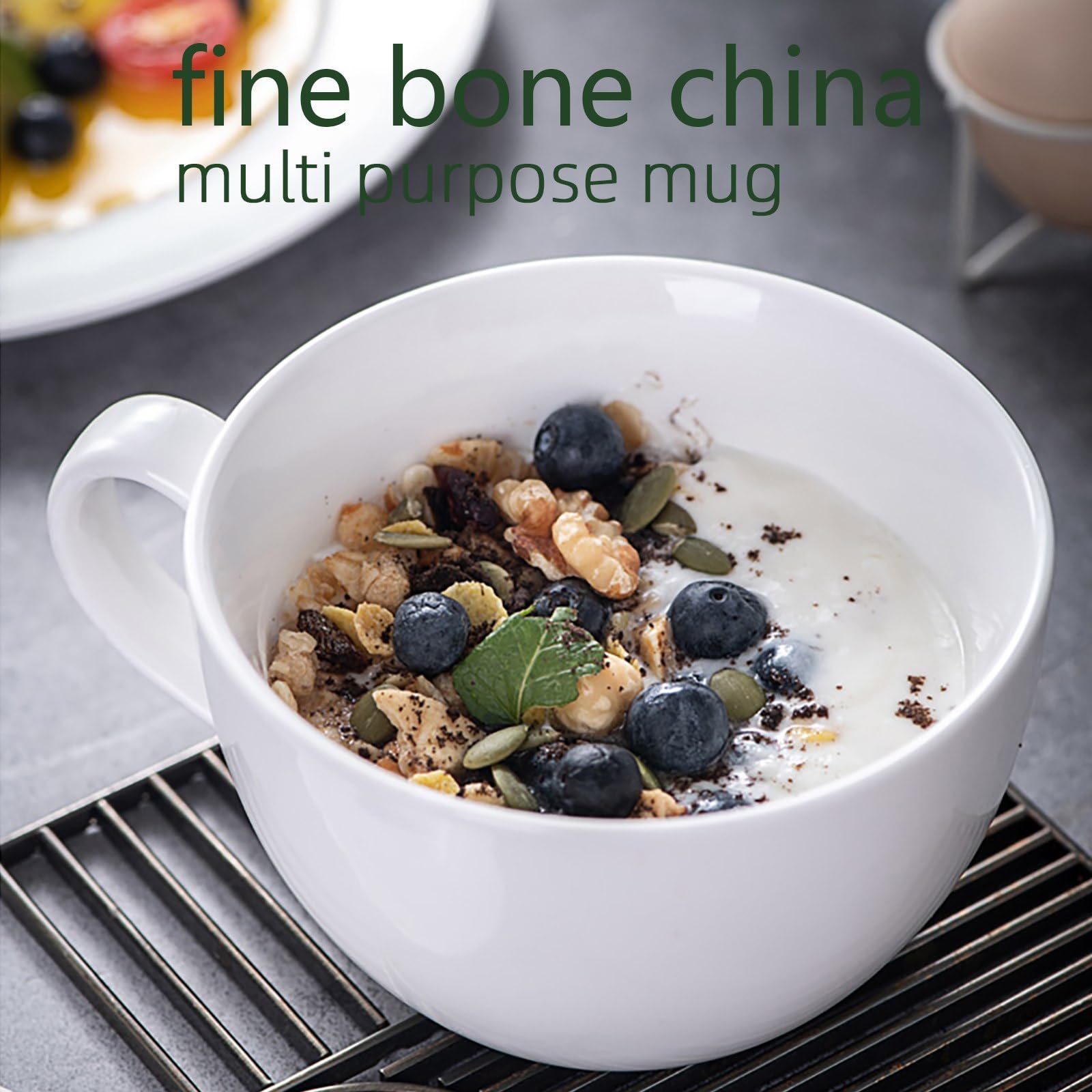 Taza Chulan apta para microondas y lavavajillas, porcelana blanca.