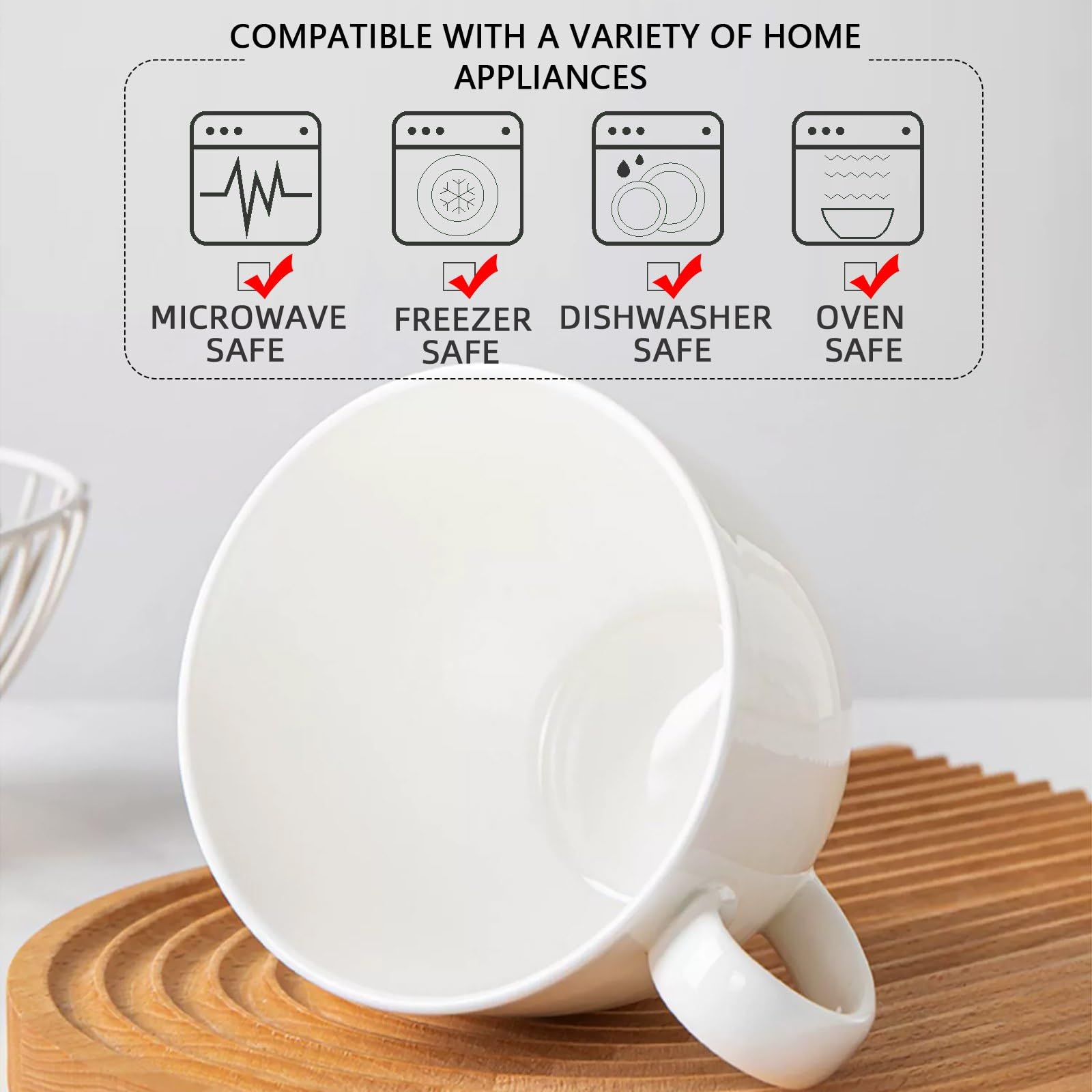 Taza Chulan para sopa en porcelana blanca con asa cómoda.