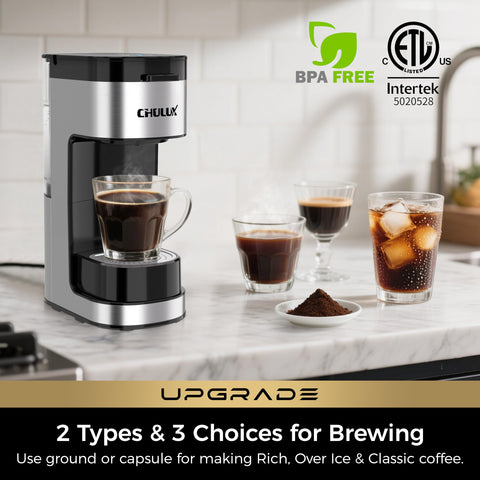Cafetera CHULUX con reservorio de agua extraíble para rellenar fácilmente.