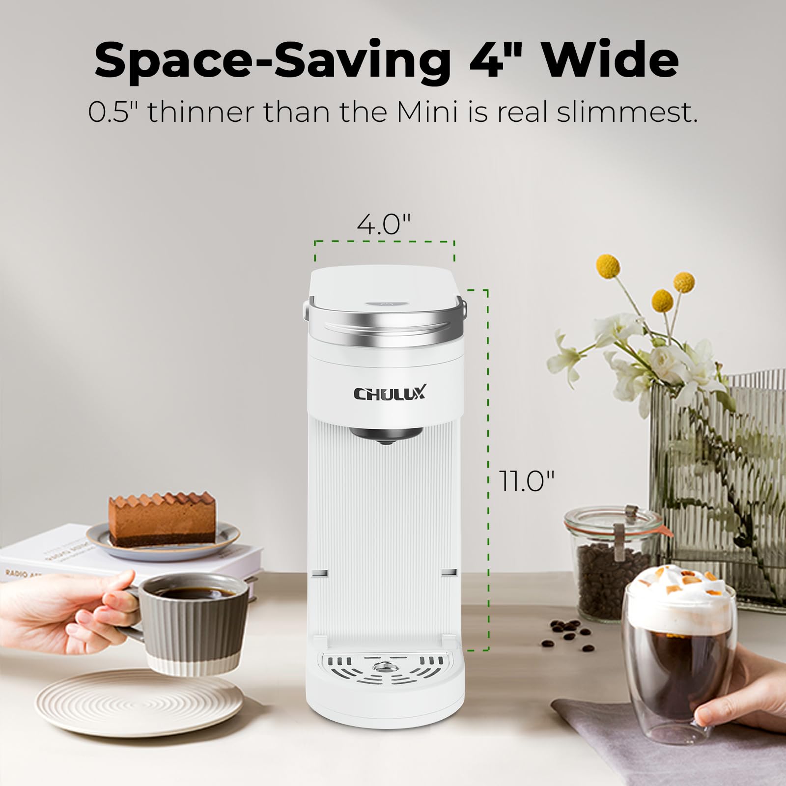 CHULUX cafetera slim diseño compacto de 4 pulgadas de ancho