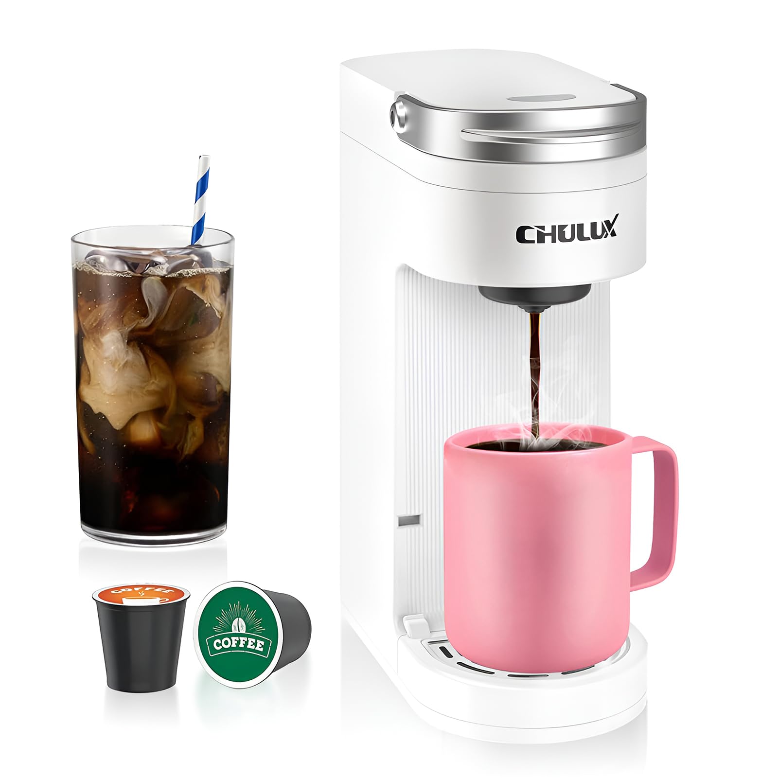 CHULUX cafetera slim con cápsulas k-pod para una taza rápida y agradable