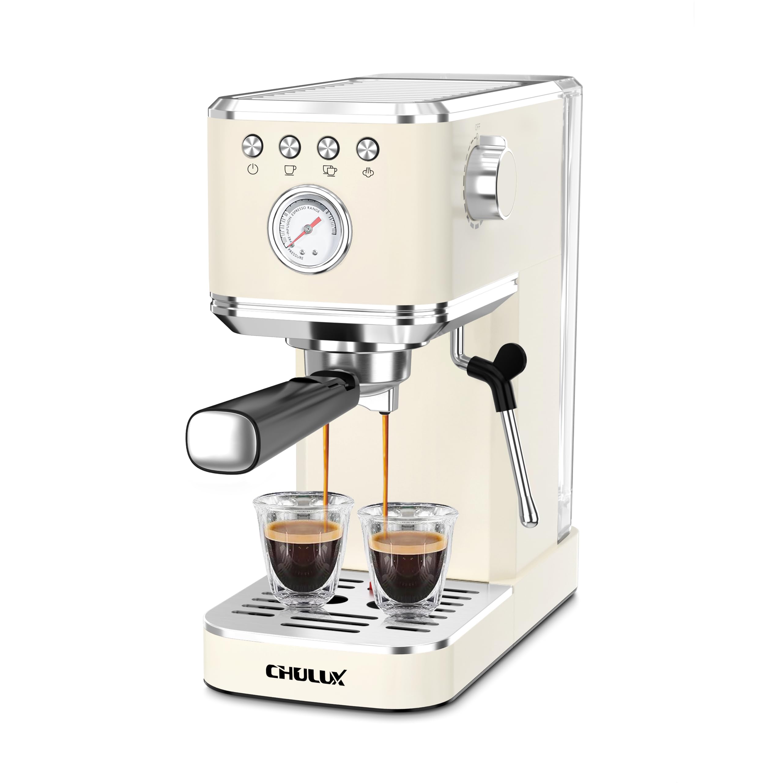 CHULUX máquina-espresso frente, diseño compacto ideal para cocinas pequeñas.