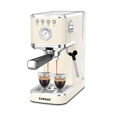 CHULUX máquina-espresso frente, diseño compacto ideal para cocinas pequeñas.