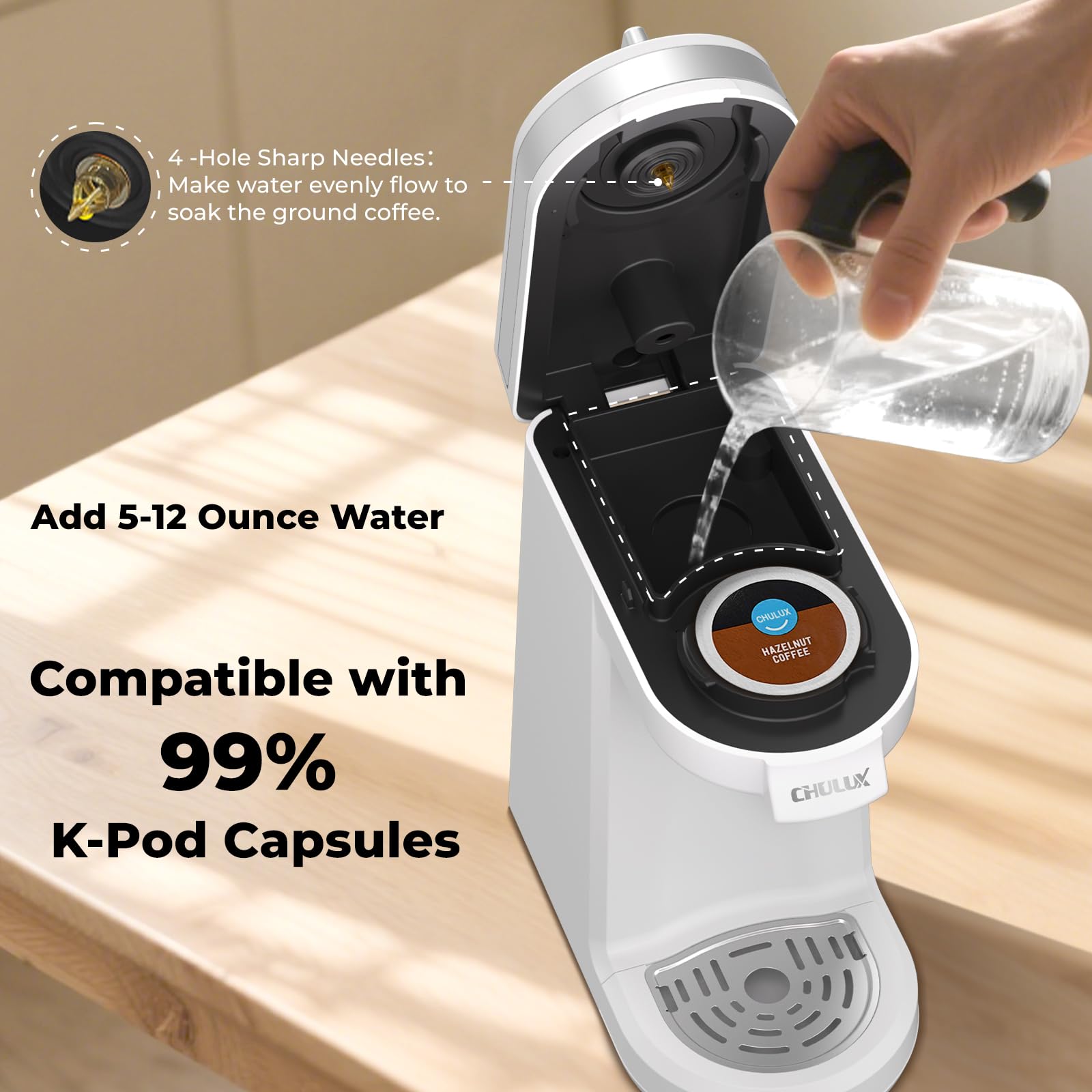 CHULUX Mini cafetera controla la cantidad de agua para una taza consistente.