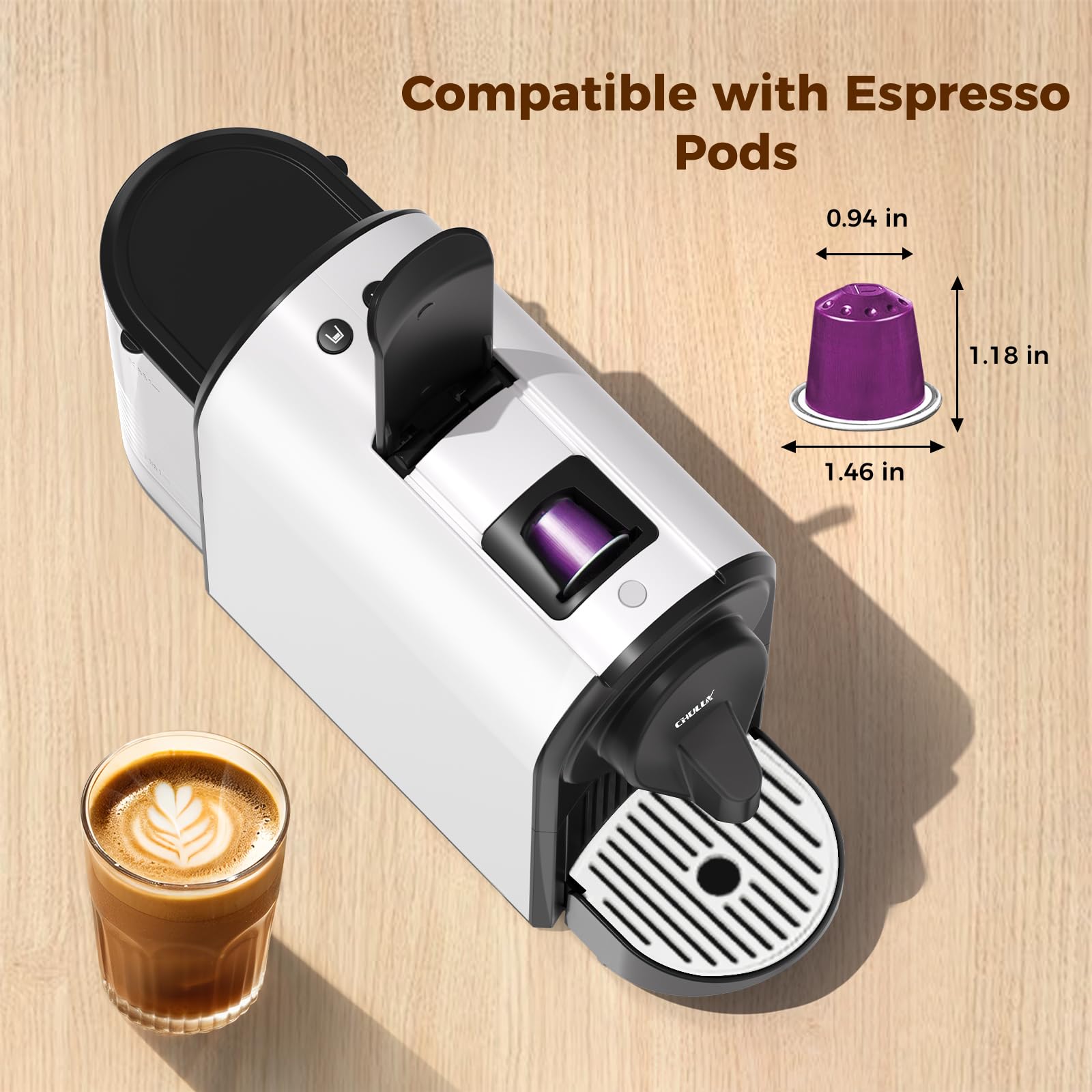 CHULUX mini cafetera espresso, panel de control para elegir espresso o lungo