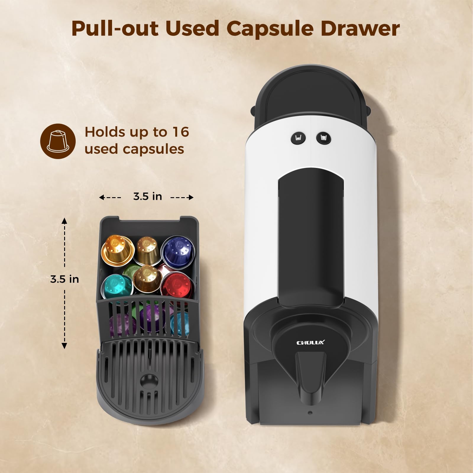 CHULUX Mini Espresso contenedor de cápsulas usadas de 16 unidades