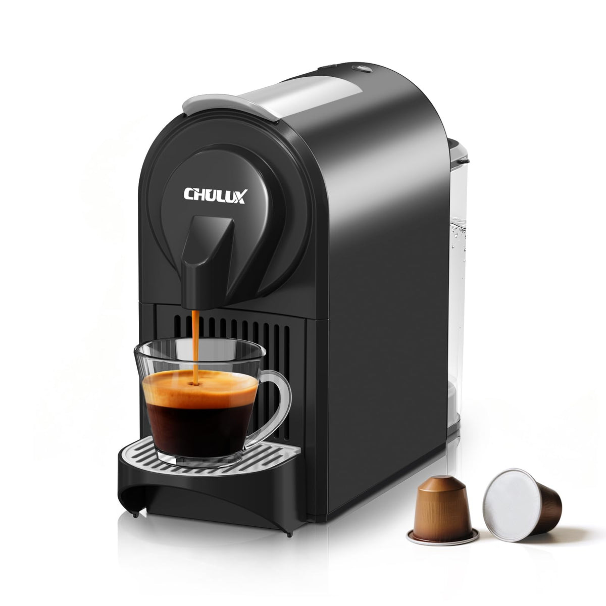 CHULUX Mini Espresso, vista frontal, diseño compacto ideal para cocinas pequeñas.
