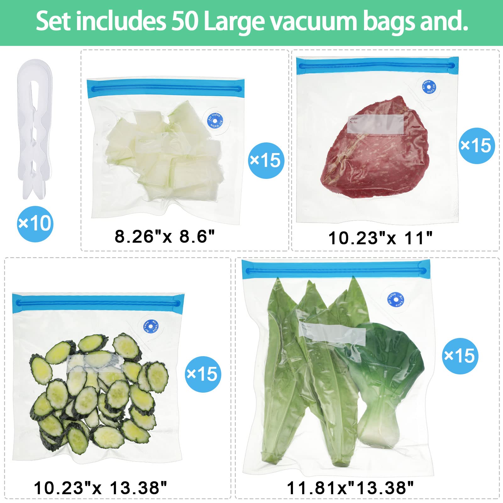 Bolsas Chumia sous vide en cuatro tallas para porciones variadas.