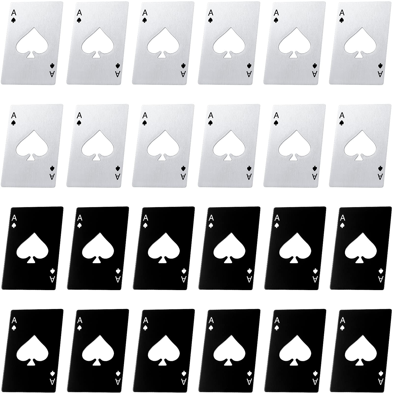 Abrebotellas Chumia de cartas de poker, conjunto de 24 piezas en plata y negro.
