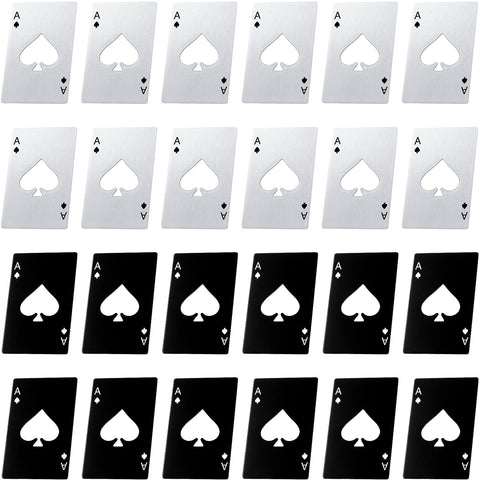 Abrebotellas Chumia de cartas de poker, conjunto de 24 piezas en plata y negro.