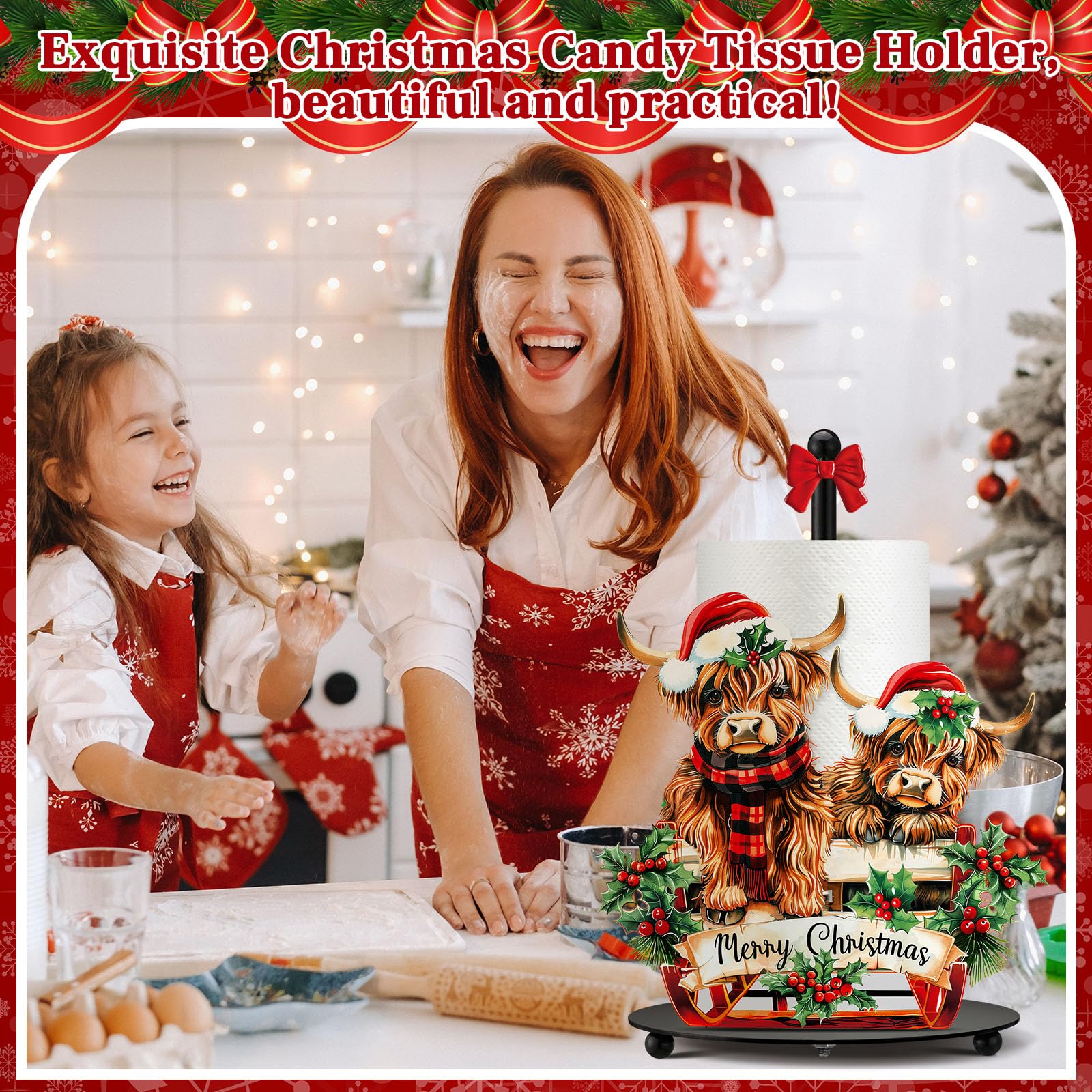 Chunful porta papeles Navidad vaca Highland con base redonda estable