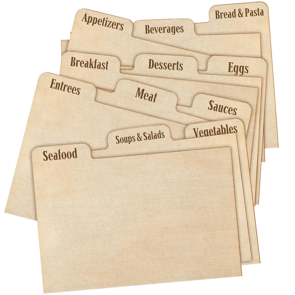 Chunful separadores de tarjetas para recetas en madera real, organización elegante y acceso rápido.