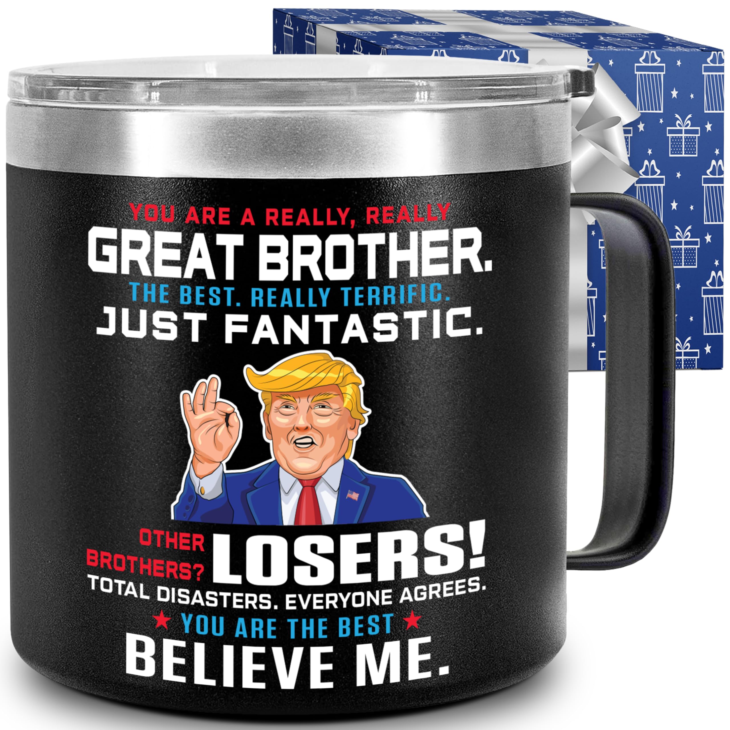 CHUSUKASU taza 14oz con frase para hermano, ideal para café diario.