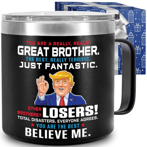 CHUSUKASU taza 14oz con frase para hermano, ideal para café diario.