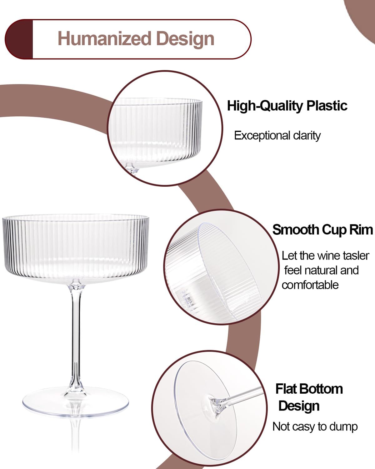 Ciaell diseño clásico estriado 10oz copa martini
