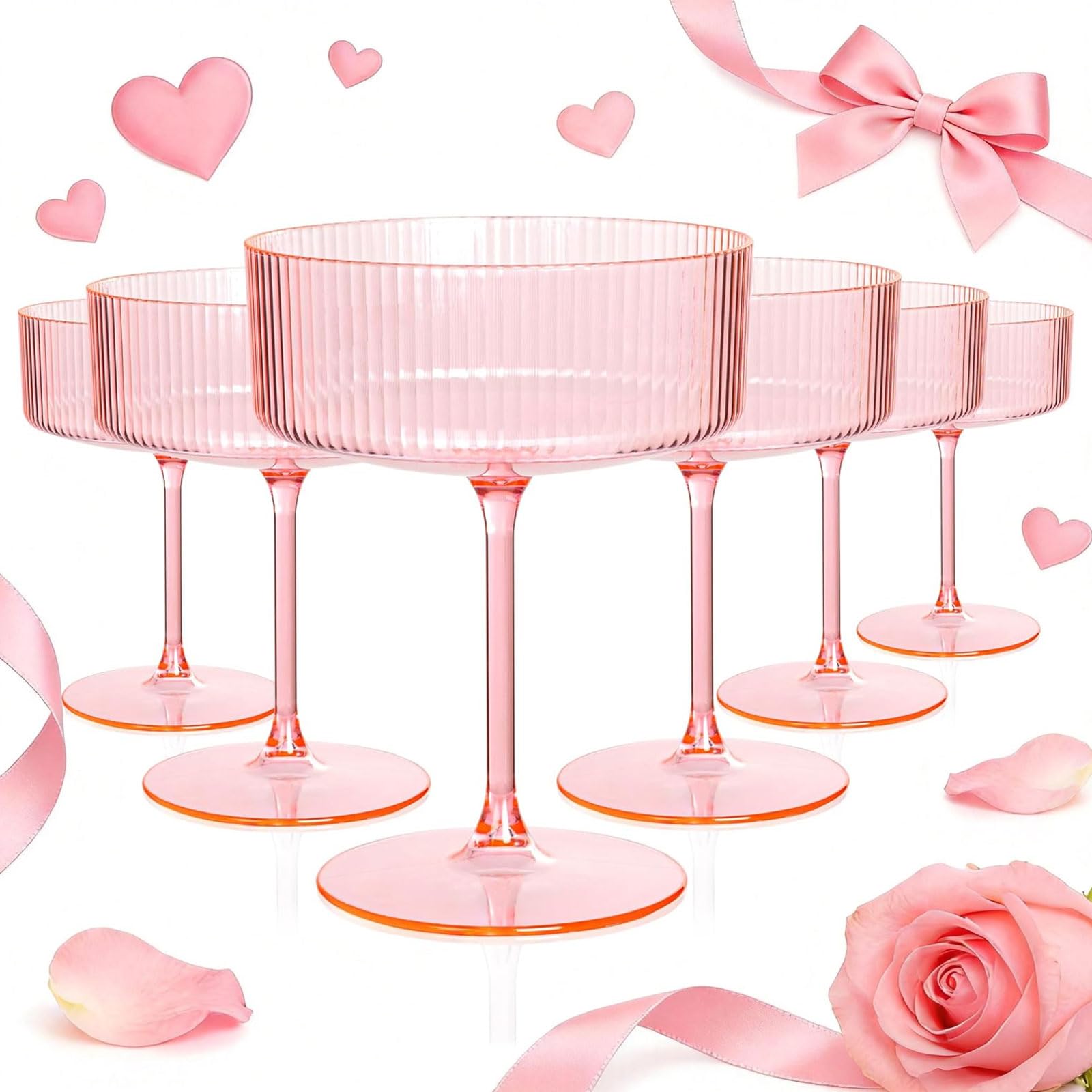 Ciaell copa martini plástica rosada estriada para toque elegante y práctico.
