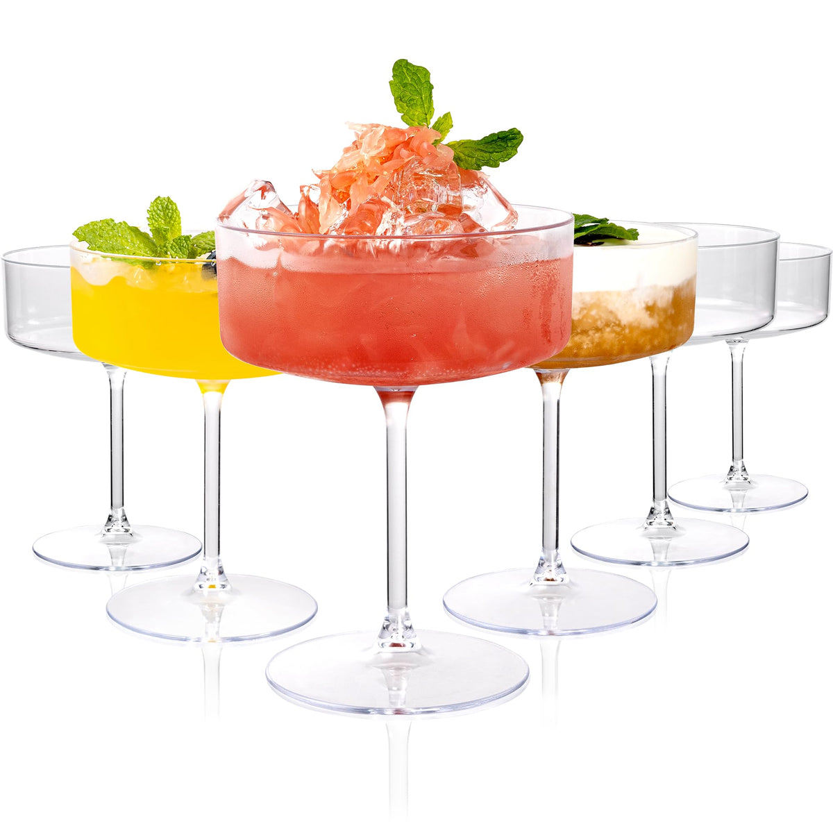 Ciaell copa martini de plástico con tallo, ideal para bebidas frías en fiestas.