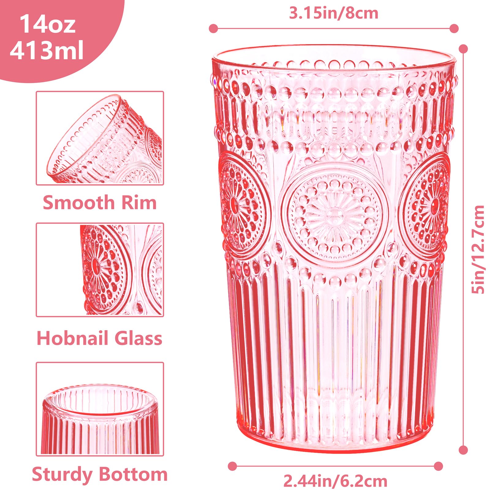 Vaso plástico rosa Ciaell de 14 oz para cócteles