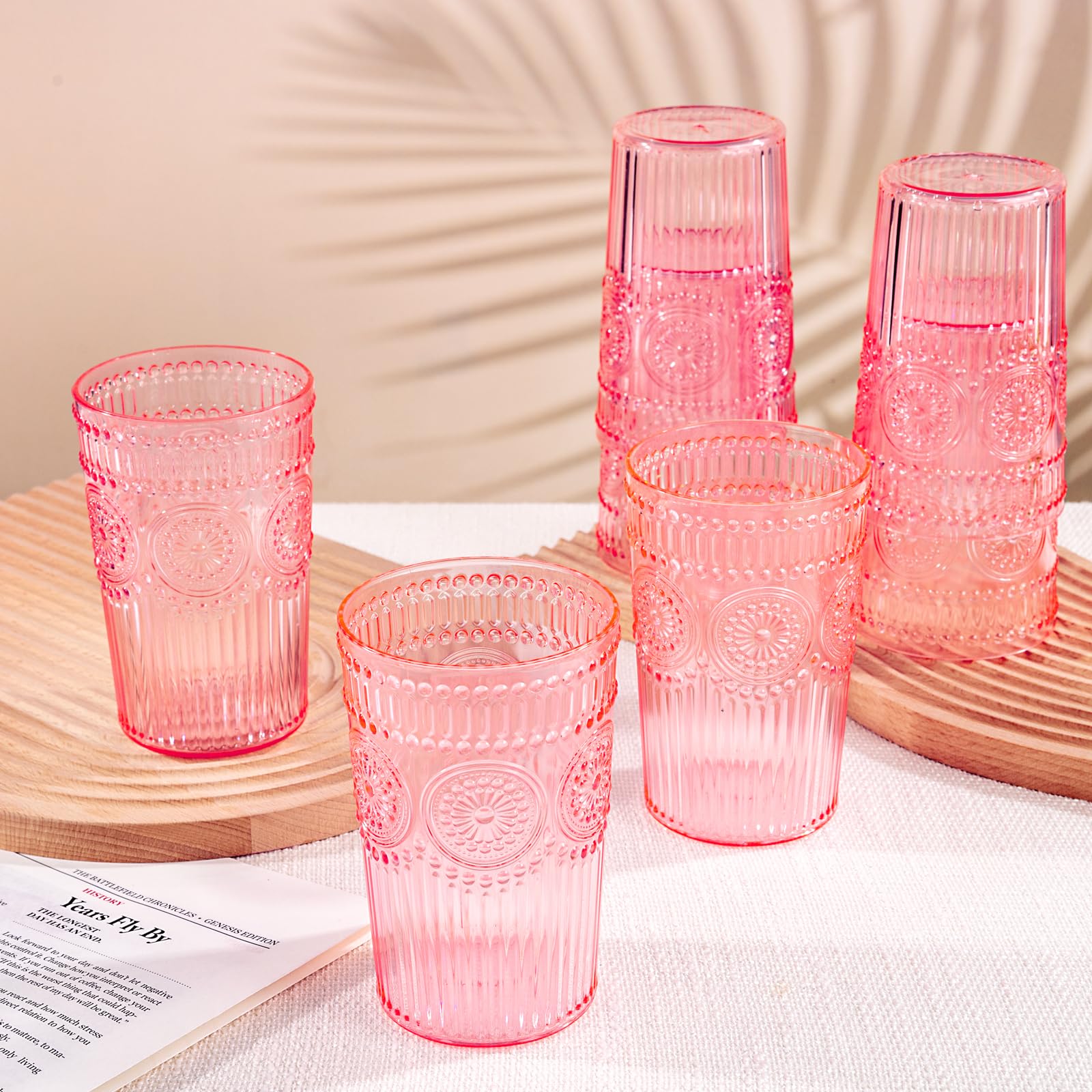 Vaso plástico rosa Ciaell con diseño vintage para fiestas