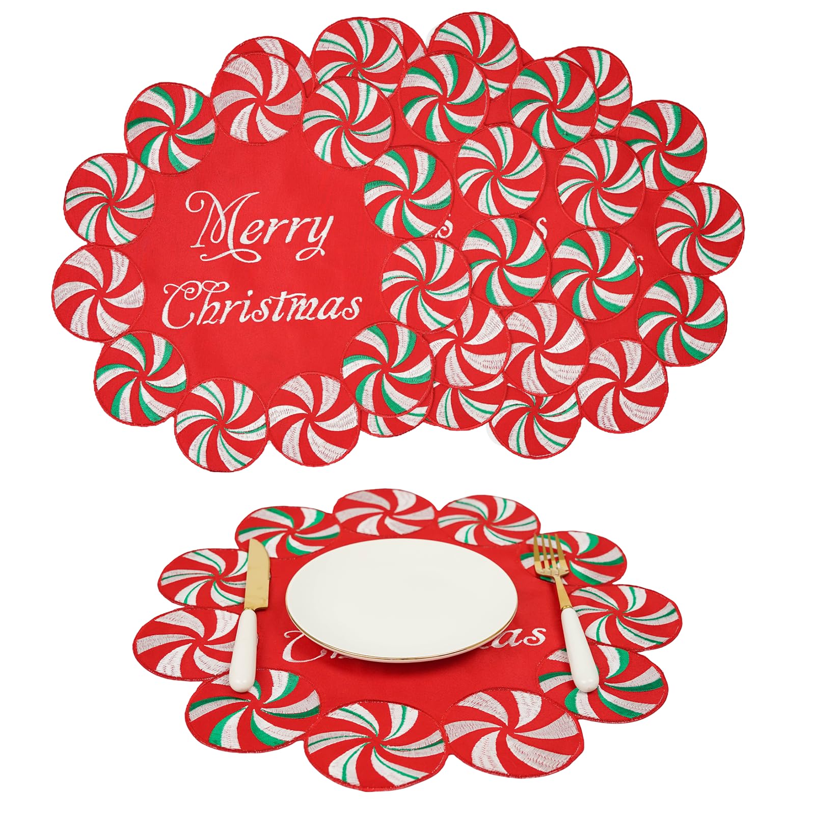 Manteles individuales Ciazoxa con bastón de caramelo, ideales para mesa navideña y fiestas.