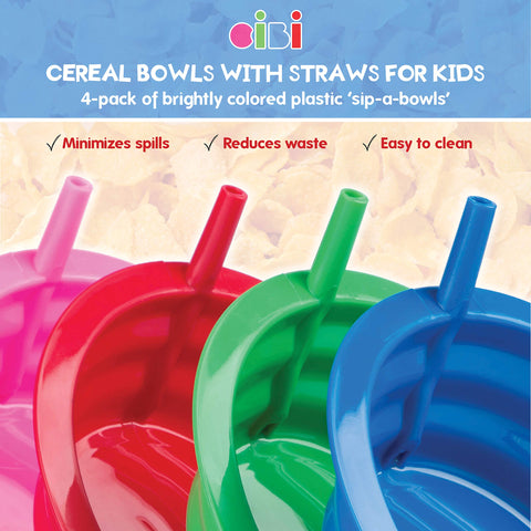 Cuenco Cibi con pajita azul, facilita beber leche del cereal.