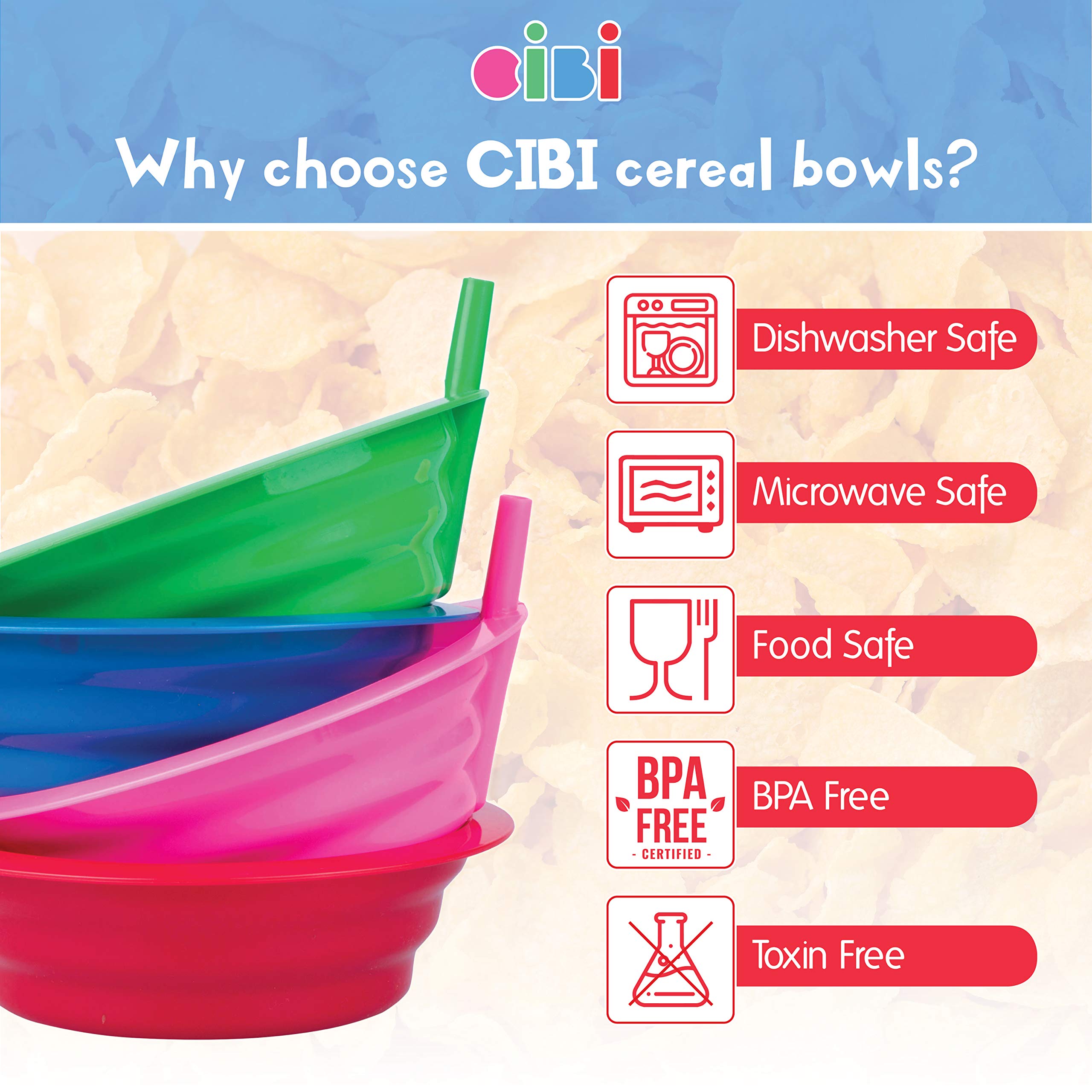 Cuenco Cibi color rosa con pajita integrada para meriendas sin desorden.